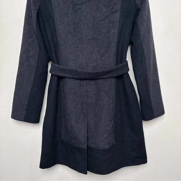 Calvin Klein  Womens 6 Wool Belted Colorblock Mid Length Coat In Grey Black - Picture 14 of 16